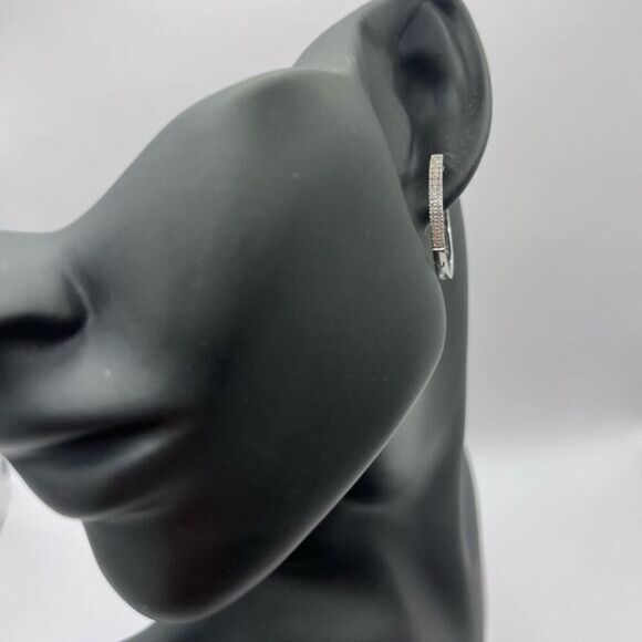 0.25 CT Natural Diamond Sterling Silver Hoop Earrings - Picture 1 of 9